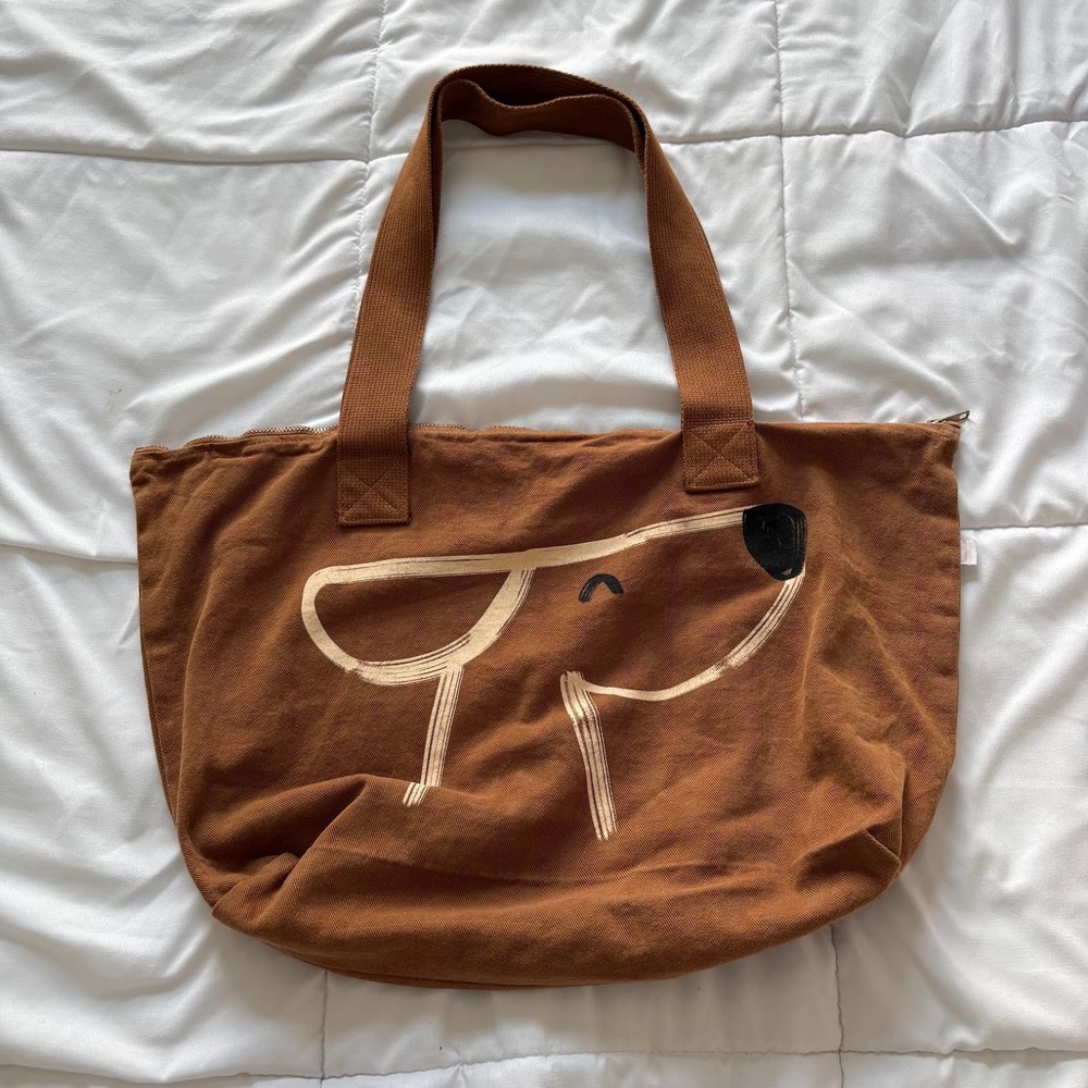 Tell Your Dog I Said Hi Canvas Tote Bag Brown Zip Made in USA 100% Cotton